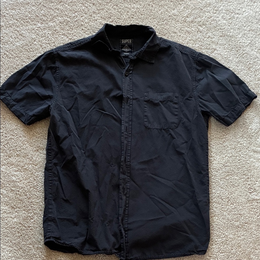 Super Black Men's Casual Button Down Shirt